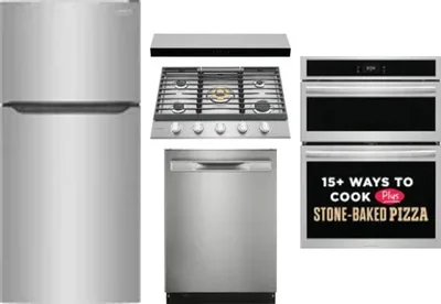5 Piece Package Includes Refrigerator, Cooktop, Wall Oven, Hood And Dishwasher