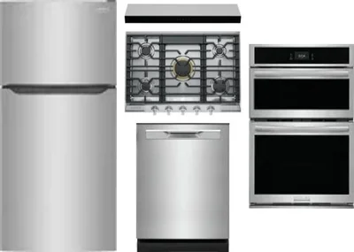 5 Piece Package Includes Refrigerator, Cooktop, Wall Oven, Hood And Dishwasher