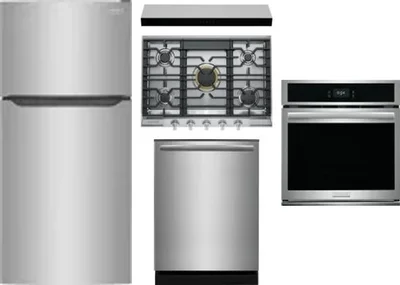 5 Piece Package Includes Refrigerator, Cooktop, Wall Oven, Hood And Dishwasher