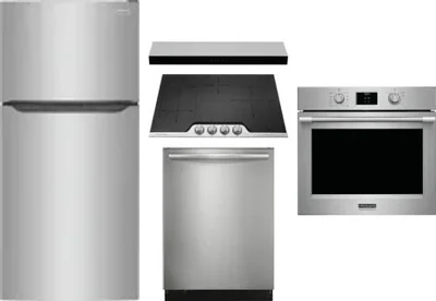 5 Piece Package Includes Refrigerator, Cooktop, Wall Oven, Hood And Dishwasher