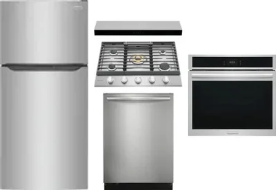 5 Piece Package Includes Refrigerator, Cooktop, Wall Oven, Hood And Dishwasher