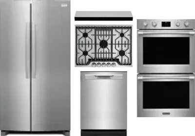 5 Piece Package Includes Refrigerator, Cooktop, Wall Oven, Hood And Dishwasher