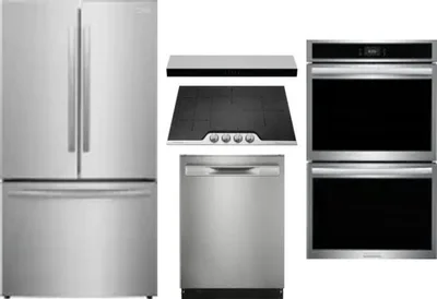 5 Piece Package Includes Refrigerator, Cooktop, Wall Oven, Hood And Dishwasher