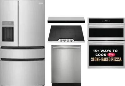 5 Piece Package Includes Refrigerator, Cooktop, Wall Oven, Hood And Dishwasher