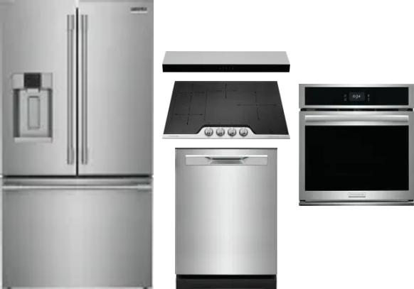 5 Piece Package Includes Refrigerator, Cooktop, Wall Oven, Hood And Dishwasher