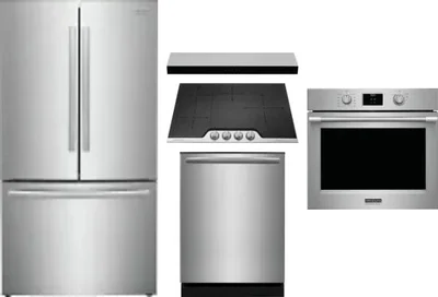 5 Piece Package Includes Refrigerator, Cooktop, Wall Oven, Hood And Dishwasher