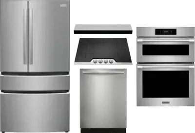 5 Piece Package Includes Refrigerator, Cooktop, Wall Oven, Hood And Dishwasher