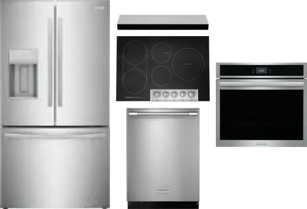 5 Piece Package Includes Refrigerator, Cooktop, Wall Oven, Hood And Dishwasher