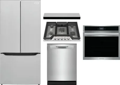 5 Piece Package Includes Refrigerator, Cooktop, Wall Oven, Hood And Dishwasher