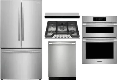 5 Piece Package Includes Refrigerator, Cooktop, Wall Oven, Hood And Dishwasher