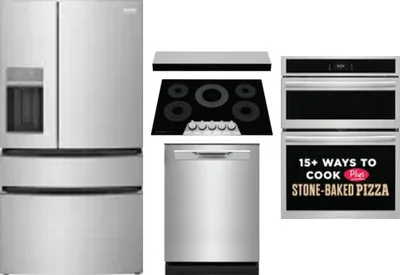 5 Piece Package Includes Refrigerator, Cooktop, Wall Oven, Hood And Dishwasher