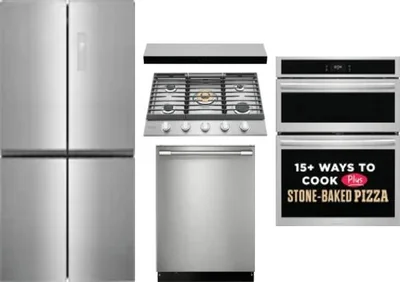 5 Piece Package Includes Refrigerator, Cooktop, Wall Oven, Hood And Dishwasher