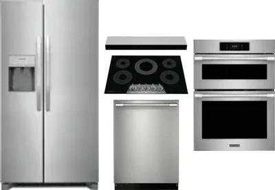 5 Piece Package Includes Refrigerator, Cooktop, Wall Oven, Hood And Dishwasher