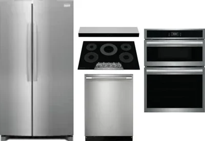 5 Piece Package Includes Refrigerator, Cooktop, Wall Oven, Hood And Dishwasher