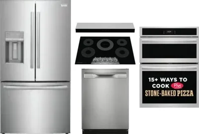 5 Piece Package Includes Refrigerator, Cooktop, Wall Oven, Hood And Dishwasher