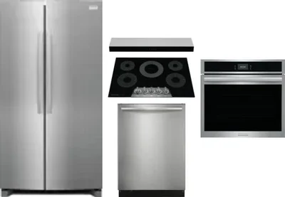 5 Piece Package Includes Refrigerator, Cooktop, Wall Oven, Hood And Dishwasher