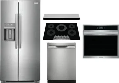 5 Piece Package Includes Refrigerator, Cooktop, Wall Oven, Hood And Dishwasher