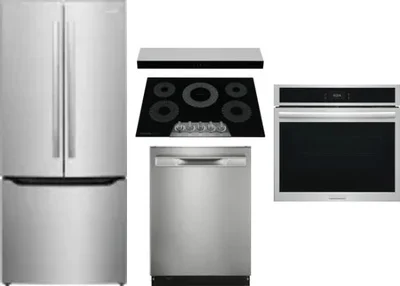 5 Piece Package Includes Refrigerator, Cooktop, Wall Oven, Hood And Dishwasher