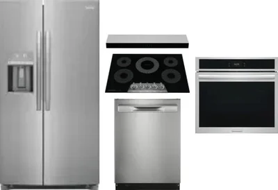 5 Piece Package Includes Refrigerator, Cooktop, Wall Oven, Hood And Dishwasher