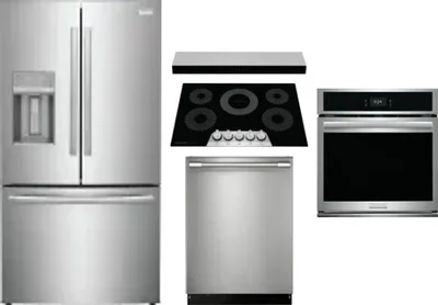 5 Piece Package Includes Refrigerator, Cooktop, Wall Oven, Hood And Dishwasher