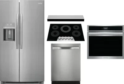 5 Piece Package Includes Refrigerator, Cooktop, Wall Oven, Hood And Dishwasher