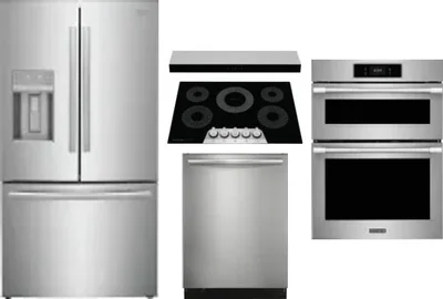 5 Piece Package Includes Refrigerator, Cooktop, Wall Oven, Hood And Dishwasher