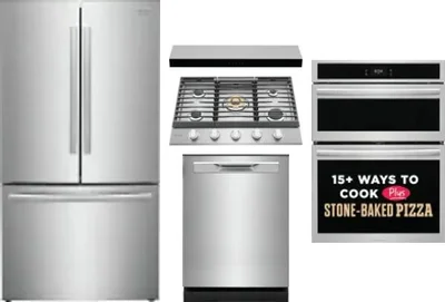 5 Piece Package Includes Refrigerator, Cooktop, Wall Oven, Hood And Dishwasher