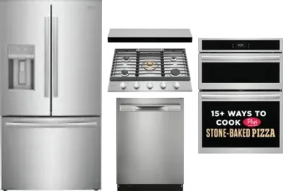 5 Piece Package Includes Refrigerator, Cooktop, Wall Oven, Hood And Dishwasher