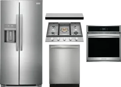 5 Piece Package Includes Refrigerator, Cooktop, Wall Oven, Hood And Dishwasher