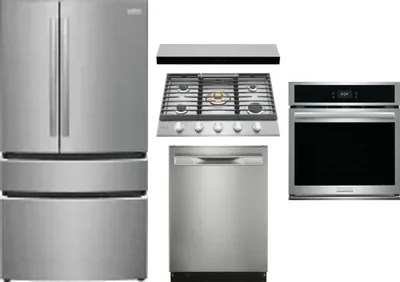 5 Piece Package Includes Refrigerator, Cooktop, Wall Oven, Hood And Dishwasher