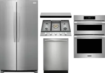 5 Piece Package Includes Refrigerator, Cooktop, Wall Oven, Hood And Dishwasher