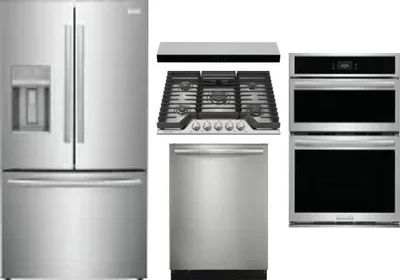 5 Piece Package Includes Refrigerator, Cooktop, Wall Oven, Hood And Dishwasher