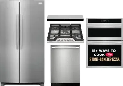 5 Piece Package Includes Refrigerator, Cooktop, Wall Oven, Hood And Dishwasher
