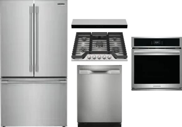 5 Piece Package Includes Refrigerator, Cooktop, Wall Oven, Hood And Dishwasher