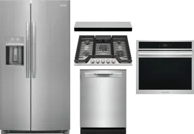 5 Piece Package Includes Refrigerator, Cooktop, Wall Oven, Hood And Dishwasher