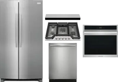5 Piece Package Includes Refrigerator, Cooktop, Wall Oven, Hood And Dishwasher