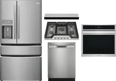 5 Piece Package Includes Refrigerator, Cooktop, Wall Oven, Hood And Dishwasher