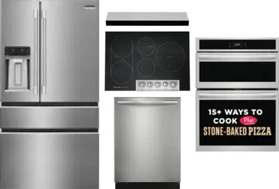 5 Piece Package Includes Refrigerator, Cooktop, Wall Oven, Hood And Dishwasher