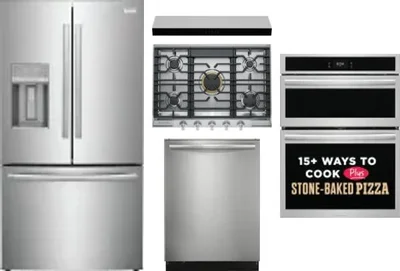 5 Piece Package Includes Refrigerator, Cooktop, Wall Oven, Hood And Dishwasher