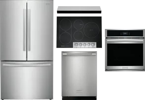 5 Piece Package Includes Refrigerator, Cooktop, Wall Oven, Hood And Dishwasher