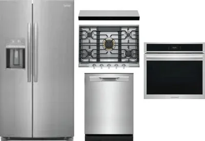 5 Piece Package Includes Refrigerator, Cooktop, Wall Oven, Hood And Dishwasher