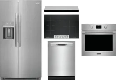 5 Piece Package Includes Refrigerator, Cooktop, Wall Oven, Hood And Dishwasher
