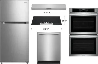 5 Piece Package Includes Refrigerator, Cooktop, Wall Oven, Hood And Dishwasher