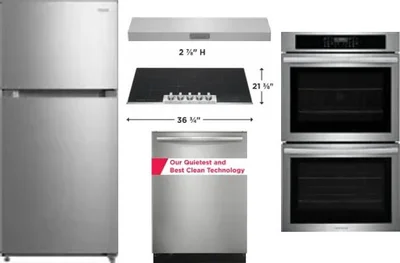 5 Piece Package Includes Refrigerator, Cooktop, Wall Oven, Hood And Dishwasher