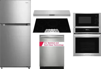5 Piece Package Includes Refrigerator, Cooktop, Wall Oven, Hood And Dishwasher