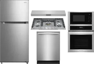 5 Piece Package Includes Refrigerator, Cooktop, Wall Oven, Hood And Dishwasher