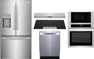 5 Piece Package Includes Refrigerator, Cooktop, Wall Oven, Hood And Dishwasher