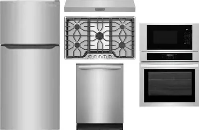5 Piece Package Includes Refrigerator, Cooktop, Wall Oven, Hood And Dishwasher