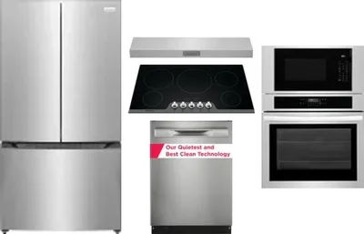 5 Piece Package Includes Refrigerator, Cooktop, Wall Oven, Hood And Dishwasher