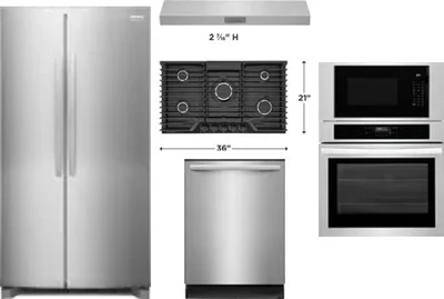 5 Piece Package Includes Refrigerator, Cooktop, Wall Oven, Hood And Dishwasher